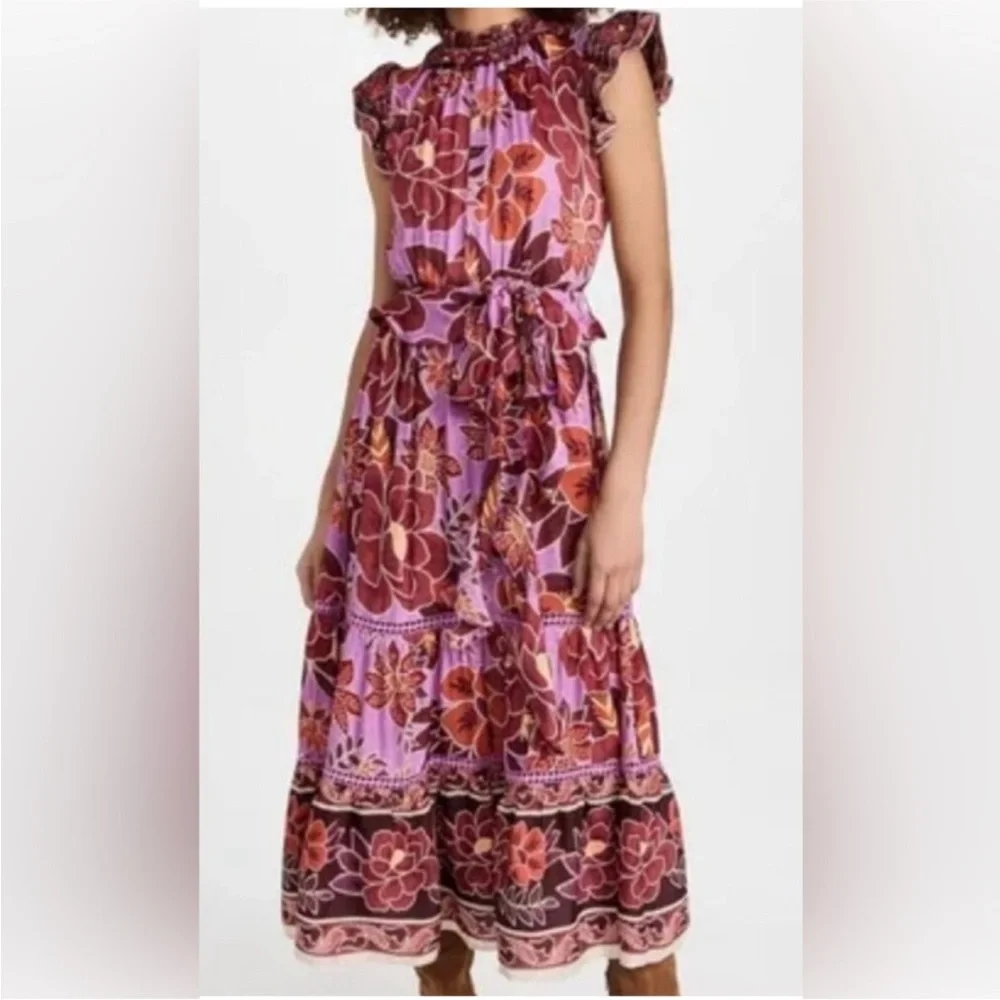 Farm Rio Sweet Floral Lilac Midi Dress - Picture 3 of 16